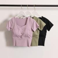 Top de yoga cómodo de manga corta para ejercicio físico al aire libre transpirable y ajustado para mujer - details 0