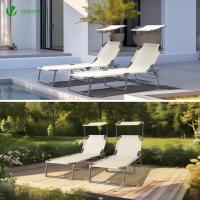 2 Tumbonas Plegables con Sombrilla, Playera Reclinable 4 Posiciones, Estructura Acero y Tejido Textileno, Peso Máx Soportado 110kg para Piscina, Jardín, Playa 190x58x27cm, Beige - details 7
