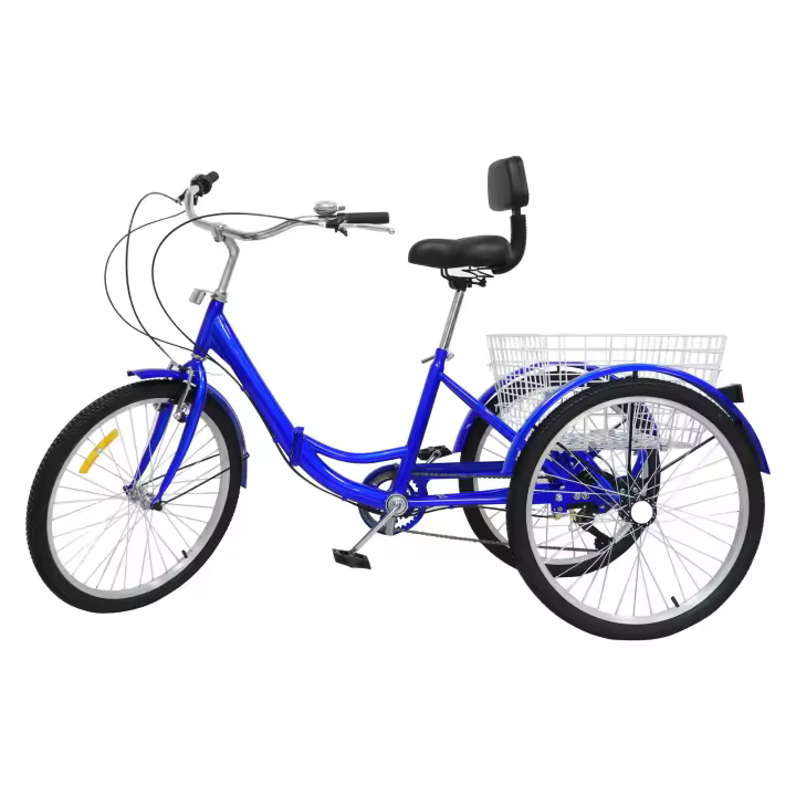 Bicicleta Plegable para Adultos de 24 Pulgadas Triquete de 3 Ruedas 7 Velocidades + Cesta en Negro Rojo Azul - 1