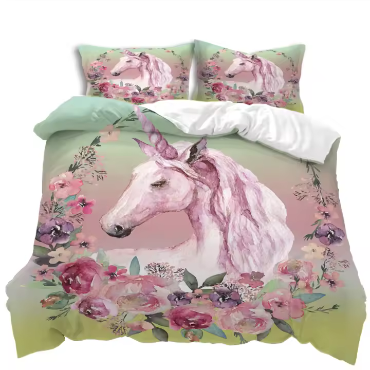 Juego de Funda de Dormitorio de Unicornio Rosa Cama de Cama Doble Tamaño - 1