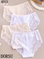 Lote de 4 bragas sexy de encaje para mujer, de color sólido, cómodas y transpirables, a la moda de alta elasticidad ajustadas, tejido de nailon con detalles de encaje a la moda de estructura de punto de color sólido - details 2