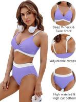 Traje de baño de dos piezas con bloques de color para mujer Bikini sexy con control de barriga y cintura - details 27