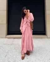 Vestidos elegantes lisos de encaje con múltiples unces, vestidos elegantes holgados con cuello de pico, batas de manga larga para mujer nueva, vestido de vacaciones para ir al trabajo de verano 2025 - details 8