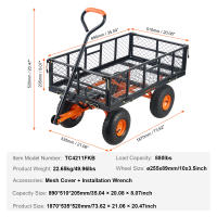 VEVOR-carrito de basura de Metal para jardín, con marco fácil de montar, con mango Convertible 2 en 1 - details 7