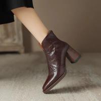 Botines de cuero de felpa para mujer, botas de barco cálidas con tacón y cremallera - details 3