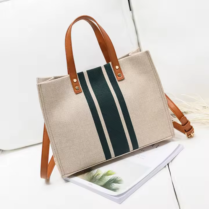 Bolso de mujer Bolso de mujer a rayas profesional de cercanía Bolso grande de hombro simple Bolso de mujer de lona de gran capacidad - 1