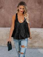 Destacados Lentejuelas con cuello en U Versátil Venta caliente Chaleco informal suelto sin mangas de moda Verano - details 39