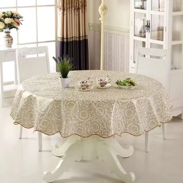 Hule redondo impermeable de 152/180cm, mantel floral de PVC, mantel de cocina para el hogar - 1