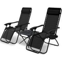 Set de 2 Sillas de Jardín Plegables Silla de Gravedad Cero Reclinable con Soporte para Bebidas y Reposacabezas Extraíble Carga Máxima 120kg Negro - details 8