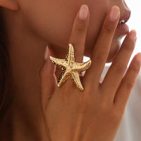 Seabeach-Anillo de concha de estrella de mar para mujer Color dorado nueva moda anillos de dedo de concha de perla grande joyería regalos de personalidad de verano - details 2