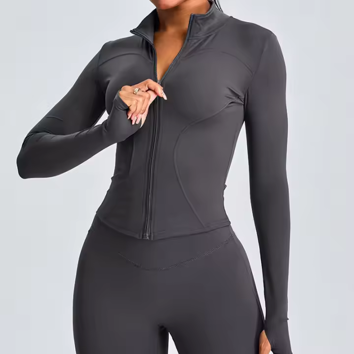 Top de Yoga de manga larga para mujer, chaqueta deportiva ajustada con cuello levantado para entrenamiento para correr, chaqueta deportiva para exteriores - 1