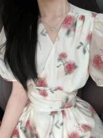 Elegante Vestido Floral Blanco Delgado Talla Grande, Ligero, Maduro, Dulce, Vestido Largo - details 3