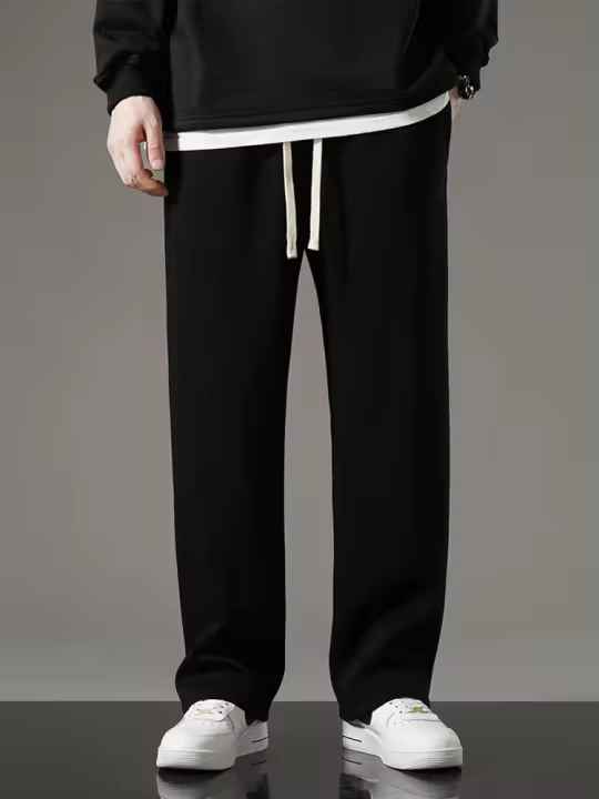 Pantalones Honda rectos y anchos de moda coreana para hombre, informales, de algodón, con encaje, para primavera y otoño - 1