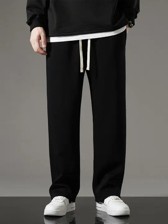Pantalones Honda rectos y anchos de moda coreana para hombre, informales, de algodón, con encaje, para primavera y otoño - 1