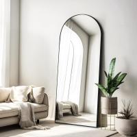 Cuerpo Entero Curvado, Espejos Grandes de Pared con Marco de Aluminio 161 x 52 cm, Espejo de Pie Inclinado o Colgante para Salón, Dormitorio, Entrada, Negro - details 25