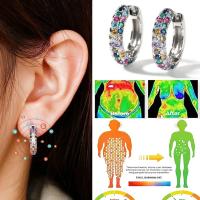 Pendientes de drenaje linfático de cristal, pendientes redondos de aro de cristal coloridos, magnetoterapia de moda, joyería adelgazante para pérdida de peso - details 0