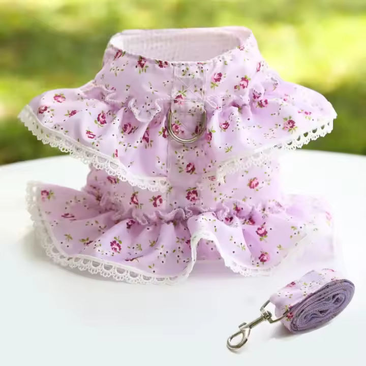 Conjunto de Correa de arnés para Mascotas Ajustable con Encaje Floral Ropa de Perro Linda para Cachorros Accesorios de Arnés para Perros - 1