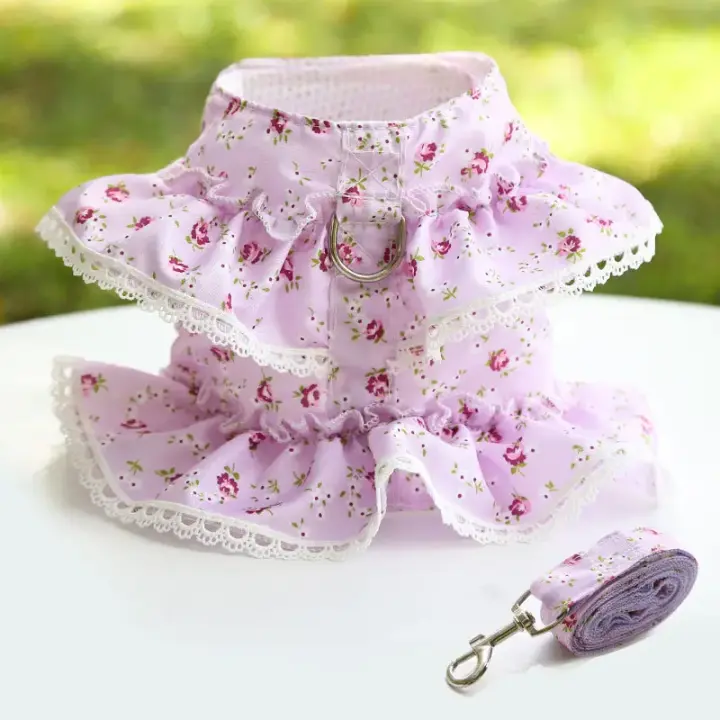 Conjunto de Correa de arnés para Mascotas Ajustable con Encaje Floral Ropa de Perro Linda para Cachorros Accesorios de Arnés para Perros - 1