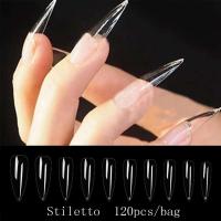 120 unidades/bolsa punta de ataúd juego completo de uñas postizas transparentes presión Artificial bailarina larga - details 4