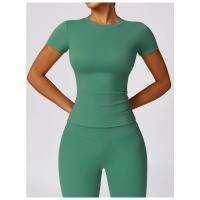 Camiseta deportiva ajustada para mujer, camiseta deportiva de secado rápido de alta elasticidad para fitness, yoga, ropa deportiva de manga corta - details 5