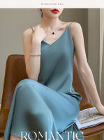 Elegante Vestido de Seda Satinada de Estilo Francés Vestido Largo 2025 con Cuello en V y Fondo de Rodilla - details 8