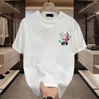 Camiseta de Algodón con Patrón Diseño Suelto y Casual Manga Corta Talla Grande Textura Brillante - details 4