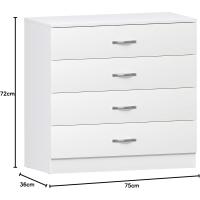 Cómoda Blanca, 4 cajones, manijas metálicas, correderas y Soporte Anti-deformación para Muebles - details 2