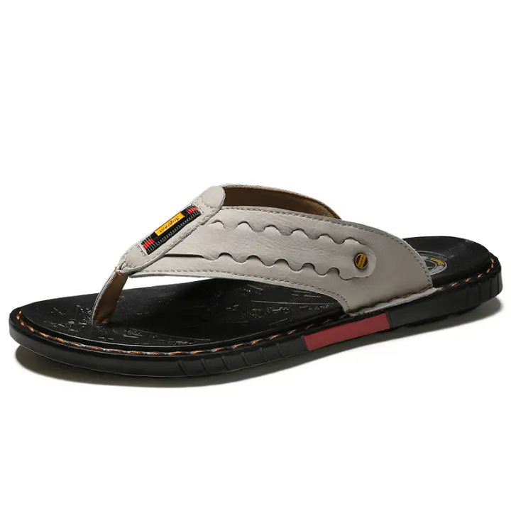 Chanclas informales de cuero para hombre, sandalias de playa con suela de goma, zapatos para caminar, a la moda - 1