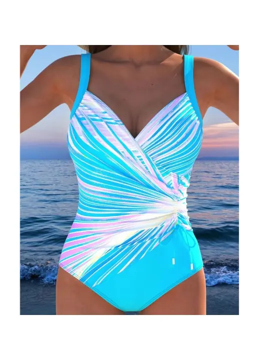 Traje de baño sexy 2025 con corte cruzado, hilo plisado y ribete, bikini de una pieza. - 1