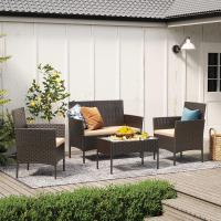 Conjunto de Muebles de Jardín, Muebles de Patio de Ratán, Muebles de Mimbre de PE para el Patio, Marrón y Topo - details 2