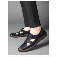 Sandalias de los hombres 2025 nuevos zapatos de cuero fresco hueco casual de suela suave de los hombres bolsa transpirable desgaste exterior cabeza agujero zapatos - details 0