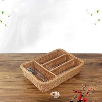 Organizador de cono de cocina, cesta para cubiertos, 4 compartimentos, tenedores, cuchillos, bandeja de almacenamiento de ratán - details 3