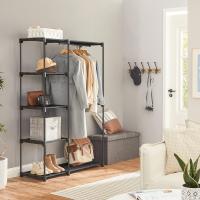 Armario de Ropa, Perchero, Burro Ropa, 124 x 43 x 182 cm, 2 Secciones para Colgar, con Compartimentos, Gran Capacidad, para Dormitorio, Salón, Lavandería, Topo RYG026R02 - details 17