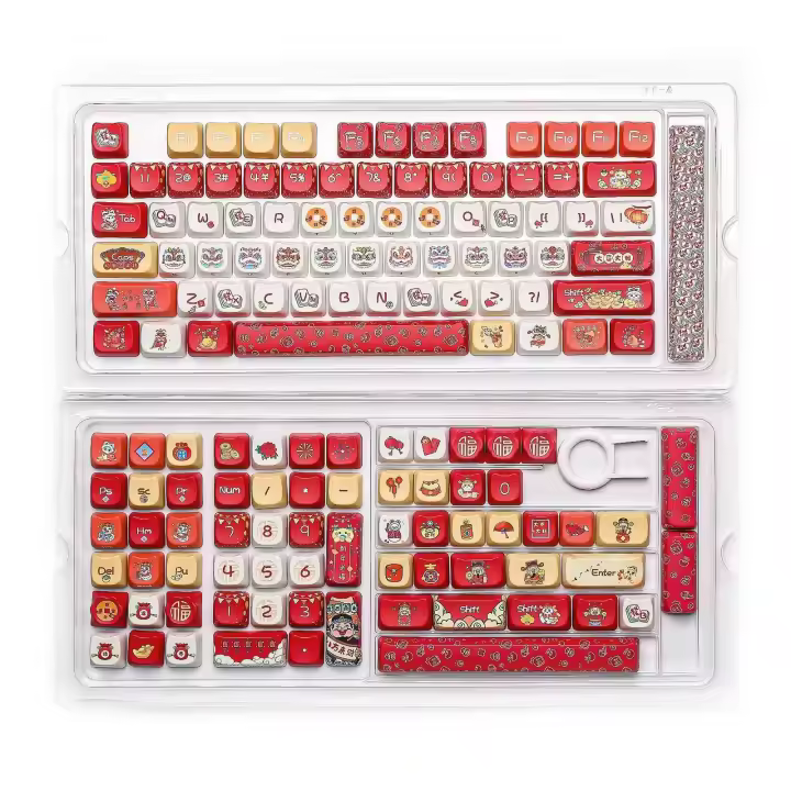 YUNZII Juego de teclas de perfil MAO de Año Nuevo, 143 teclas completas, sublimación de tinte, teclas rojas personalizadas para interruptores MX, teclados Nical - 1