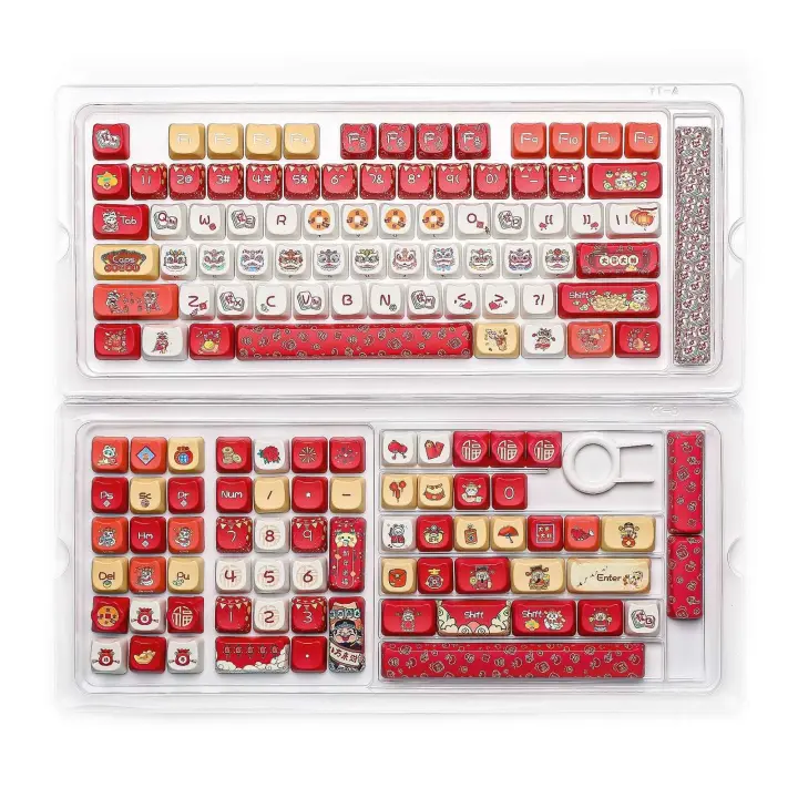 YUNZII Juego de teclas de perfil MAO de Año Nuevo, 143 teclas completas, sublimación de tinte, teclas rojas personalizadas para interruptores MX, teclados Nical - 1
