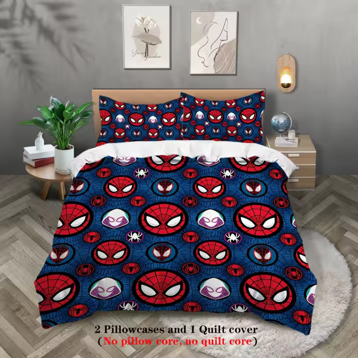 Juego de Ropa de Cama de Araña de Piedad Roja Funda de Edredón de Dibujo Animado de Cara - 1