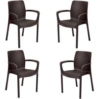 Pack x4 Silla jardín para Interior y Exterior con reposabrazos Ideal para Jardines y terrazas, apilable, Resina con Acabado de ratán Plano, Color Grafito - details 10