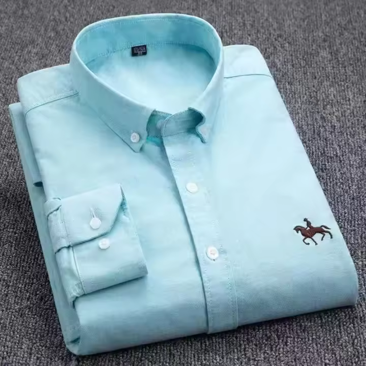 Camisa de manga larga lavada de algodón puro para hombre, camisa bordada de negocios informal, Color sólido, primavera y otoño - 1