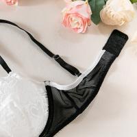 Lencería Sexy De Contraste Negro Y Blanco Conjunto De 2 Piezas Translúcido Con Bordado En Forma De Corazón Y Lazo Sujetador Y Brief Para Mujer - details 16