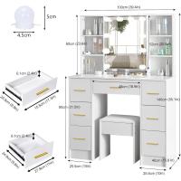 Iluminación LED ajustable Espejo de mesa de belleza con 7 cajones cómodos Diseño blanco - details 6