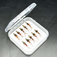 5/10 Uds Señuelos de pesca con mosca cebo para insectos artificiales cabeza de latón Príncipe Ninfa agua dulce trucha salmón Lucio lubina mosca húmeda biónica señuelo con caja - details 0