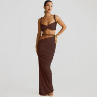 BUNO-Conjunto de 2 piezas de tejido para mujer, camisolas cortas plisadas lisas impresionantes + faldas largas de cintura alta, traje de vacaciones de tendencia femenina - details 21