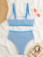 Conjunto de Bikini de cintura alta para mujer, traje de baño de color naranja liso, bañador de playa, Verano - details 22