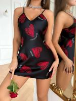 Mini camisón de mujer sin espalda con cuello en V con estampado satinado, pijamas, pijamas sexy cosplay - details 11