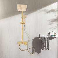 Sistema de ducha de lluvia dorado con grifo, juego completo de ducha de acero inoxidable, cabezal de ducha de lujo | Altura ajustable | Ideal como regalo | Instrucciones en alemán - details 1