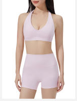 Sostén deportivo con almohadillas para el pecho, espalda hermosa, sujetador de tiras delgadas para pilates y fitnessbraConjunto de yoga con camiseta sin mangas y shorts que levantan los glúteos - details 11