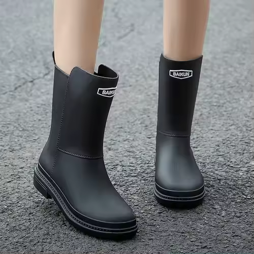 Botas de lluvia de media pantorrilla para mujer, zapatos de goma, Botas de lluvia acolchadas de algodón, zapatos antideslizantes impermeables para mantener el calor, invierno, nuevo - 1