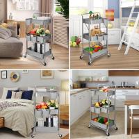 Cocina de 3 Niveles, Carrito Plegable de Metal, Estante con Ruedas, Organizador de estantes, Estante de Cocina, Carrito Plegable Multiusos para Cocina, baño, Oficina (Verde) - details 15