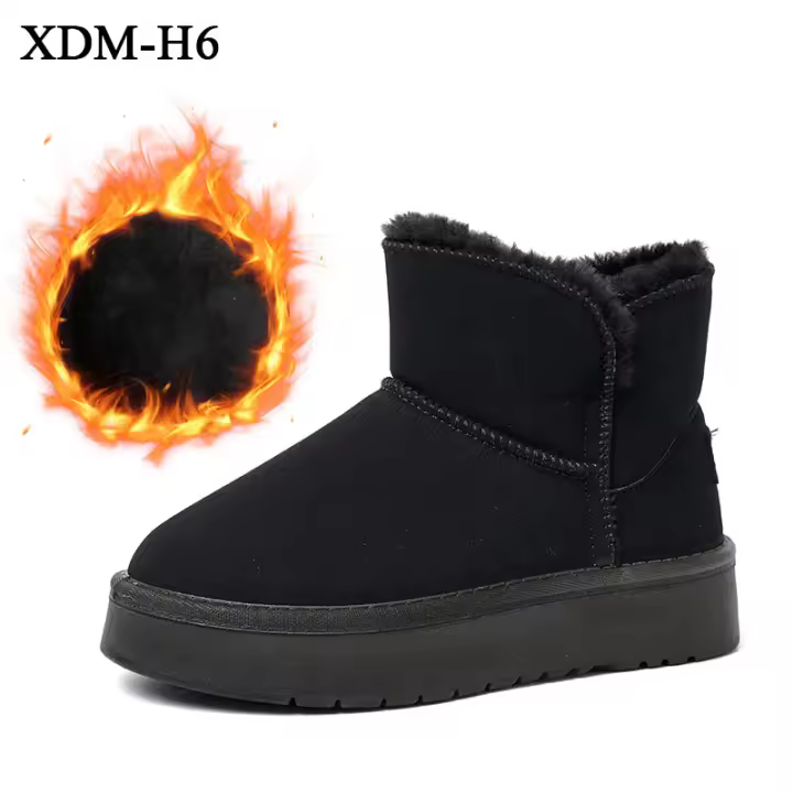 Botas de nieve zapatos casuales de algodón de cachemira de color sólido para mujer botas de algodón térmicas gruesas apiladas - 1
