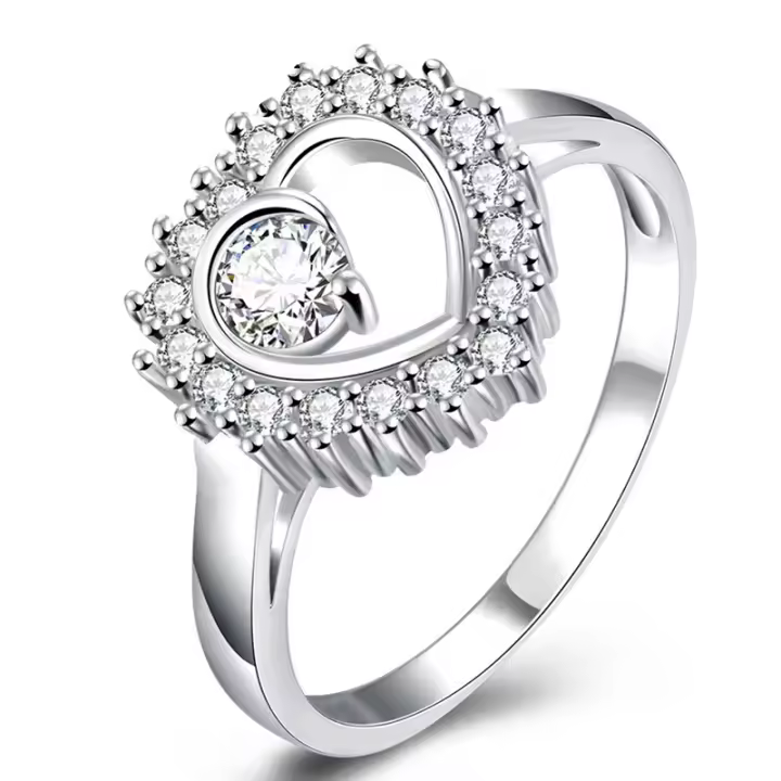 Anillo de Plata de Ley 925 con circonita en forma de corazón para mujer, joyería de moda - 1